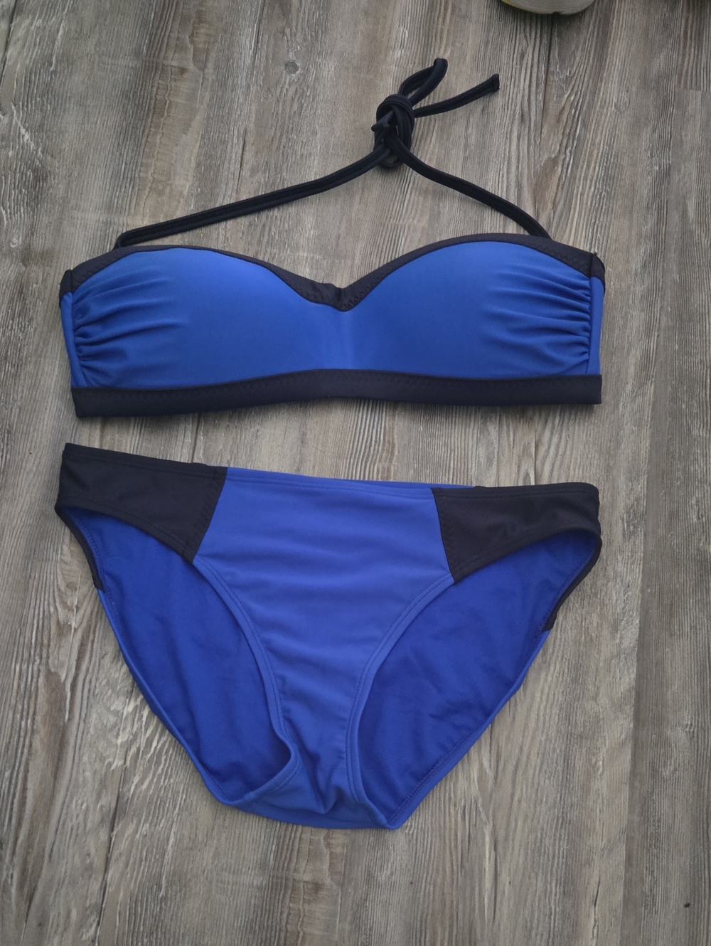 Athleta Blue Bandeau Bikini with Black Trim